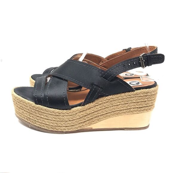 Lanvin Black Satin Wedge Platform Sandal Espadrille Heel Women’s Size 37.5 6 - Picture 6 of 13